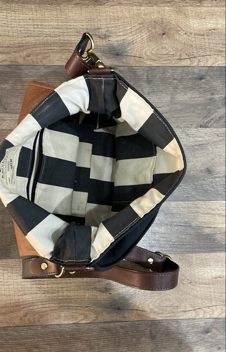 R. Riveter Black Canvas Brown Leather American Handmade Crossbody Bag 2018