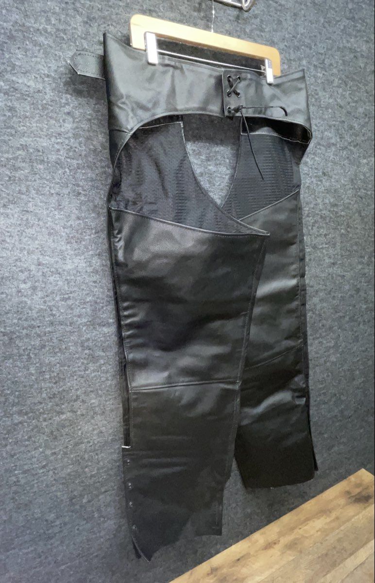 Black Leather Men's Motorcycle Riding Chaps Belted Lace Up YKK NWT Sz 42