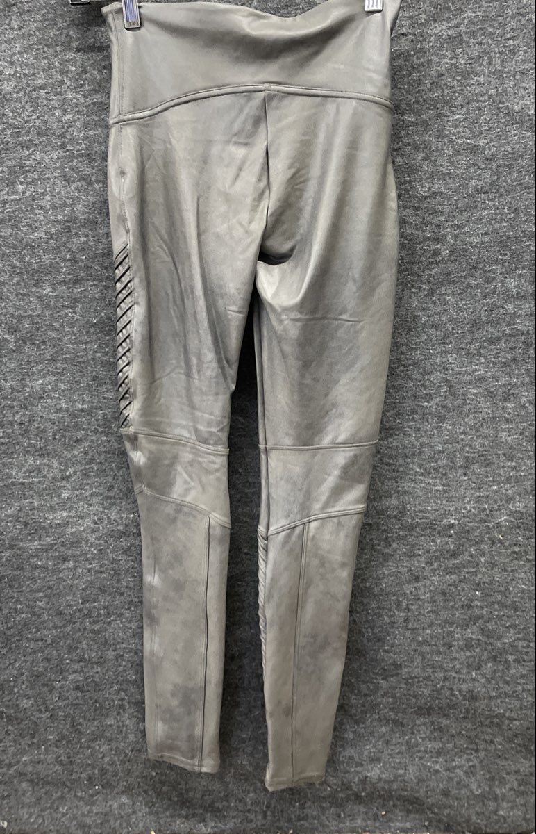 Spanx Women's Faux Leather Moto Leggings Charcoal Gray Ribbed Panels Size M