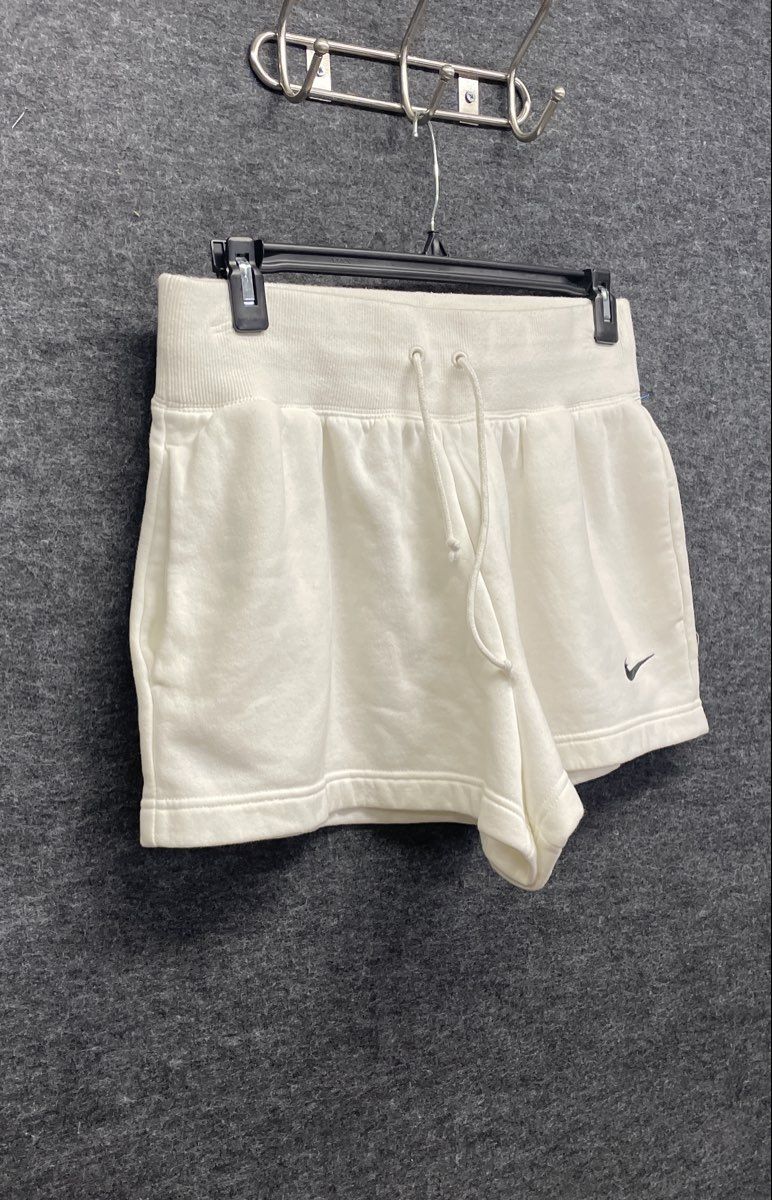 Nike Women's Cream Fleece Sweat Shorts High Waisted Drawstring Sz L
