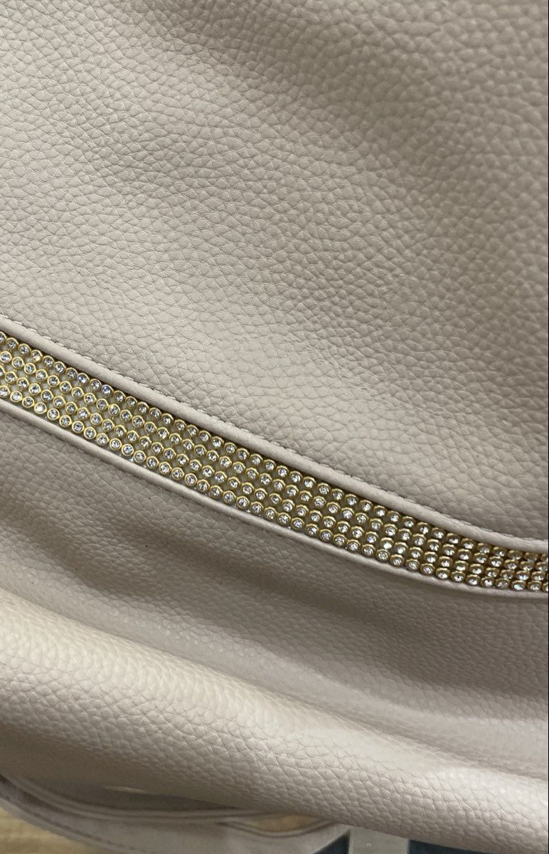 Dasein Grey Pebbled Vegan Leather Hobo Shoulder Bag Gold Tone Rhinestone