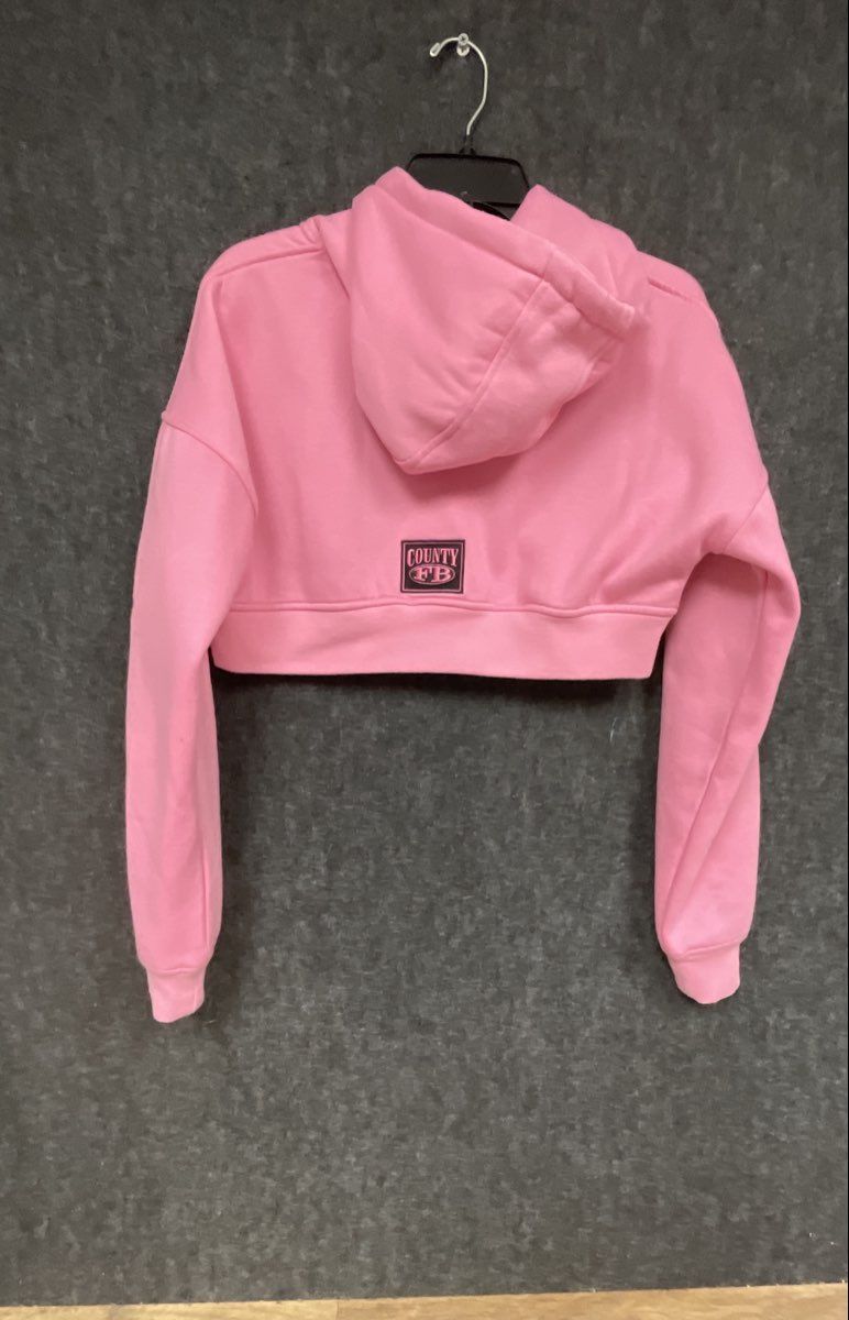 FB County Women's Pink Embroidered Logo Cropped Hoodie Sz S