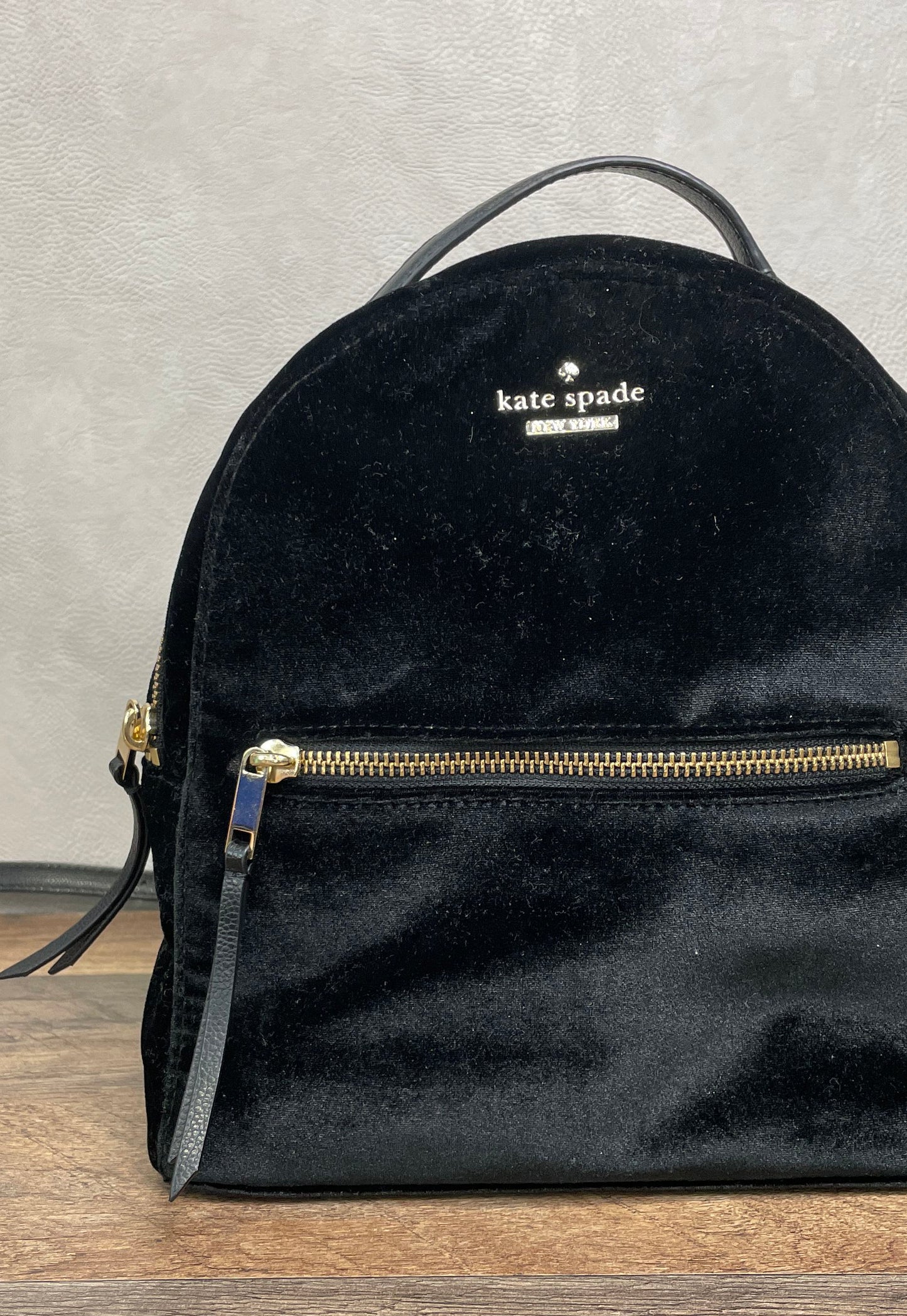 Kate Spade New York Black Dawn Place Velvet Sammi Backpack Gold Hardware