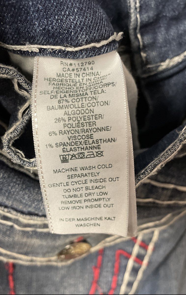 True Religion Men's Ricky Relaxed Straight Blue Jeans Super T Contrast Sz 34
