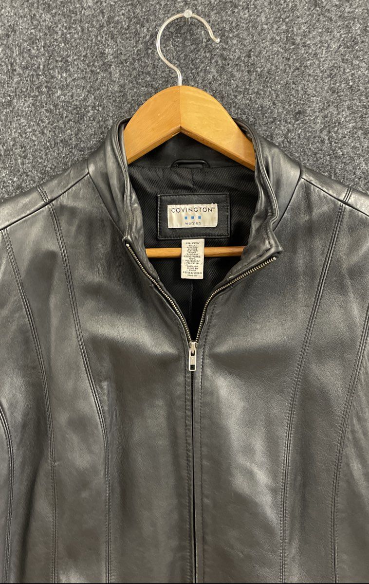 Covington Women's Black Leather Zip Up Mock Neck Plus Size Jacket Sz 20-22W