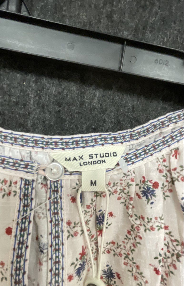 Max Studio Women's White Floral Boho Ruffle Puff Sleeve Blouse Size M NWT