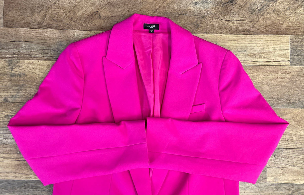 Express Women's Editor Blazer Fuchsia Pink Single Button Peaked Lapel Size S