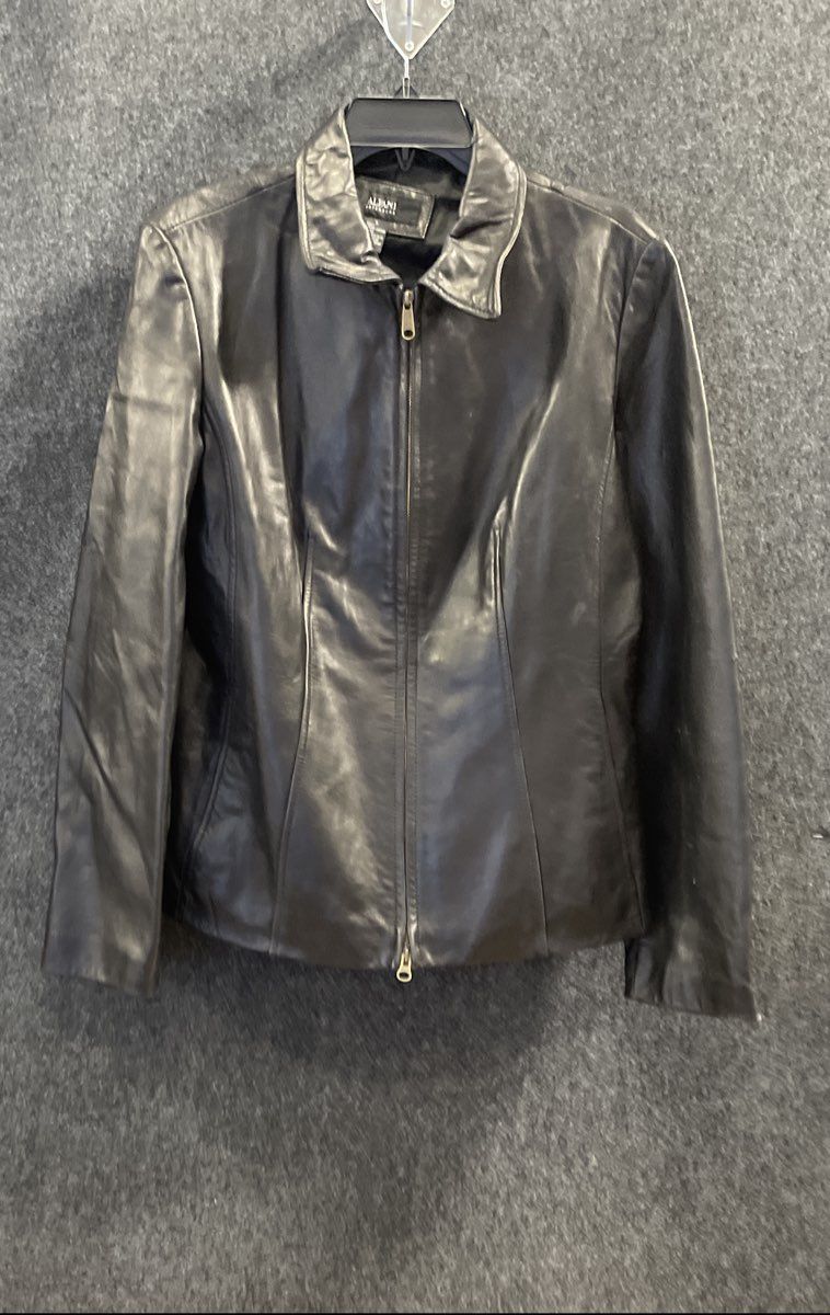 Alfani Women's Black Genuine Leather Full Zip Jacket Zipper Cuffs Sz L