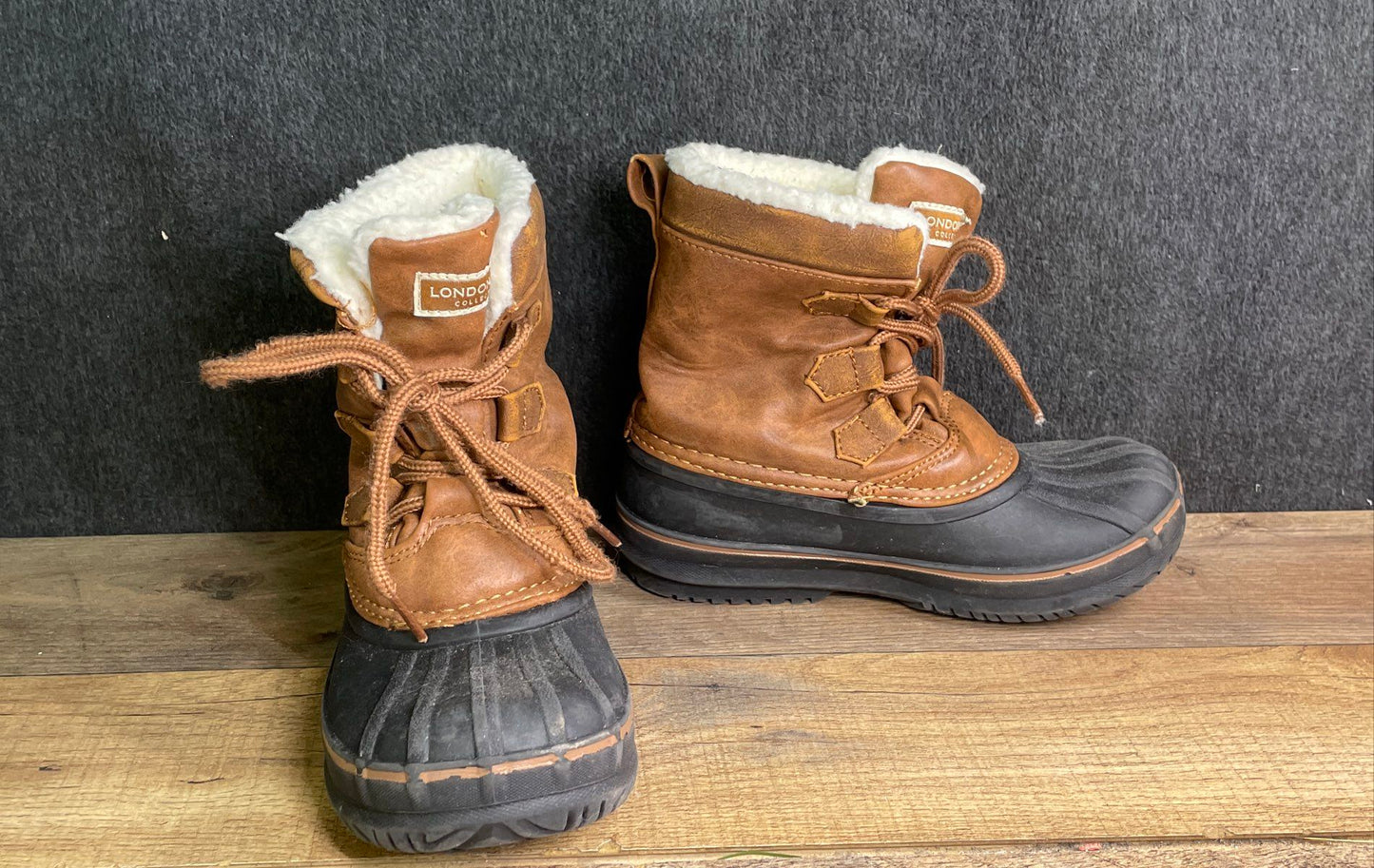 London Fog LFK Cheshire Brown Black Faux Fur Lined Winter Snow Boots Size 13