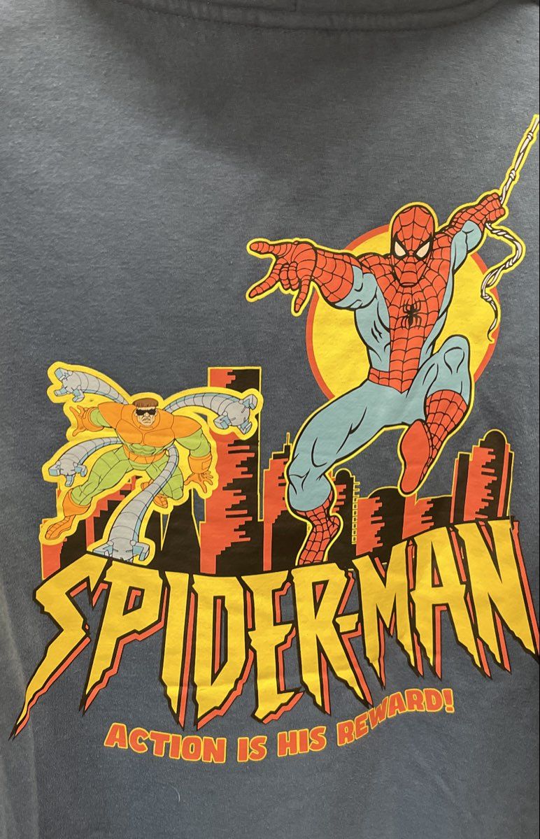 Marvel Men's Blue Spider-Man Doctor Octopus Action Is His Reward Hoodie Sz L