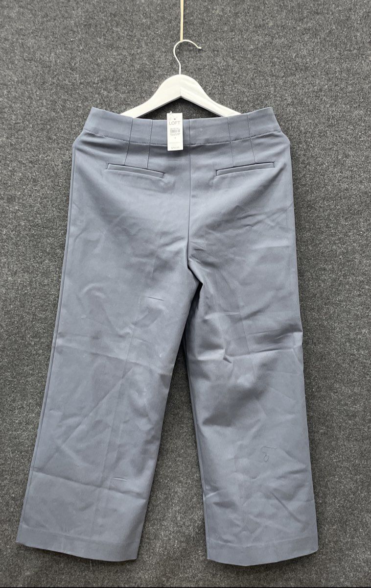 Loft Women's Gray High Waist Wide Leg Cropped Button Fly Pants Sz 4 NWT