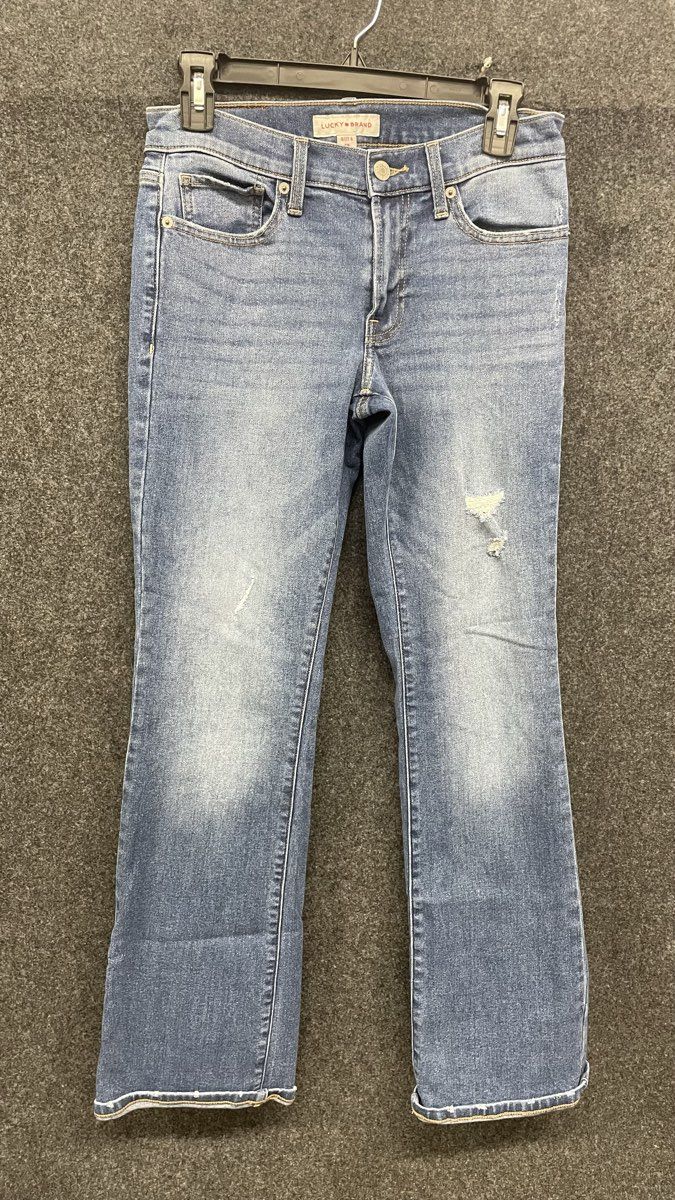Lucky Brand Women's Blue Distressed Denim Straight Leg Jeans Sz 4/27 A