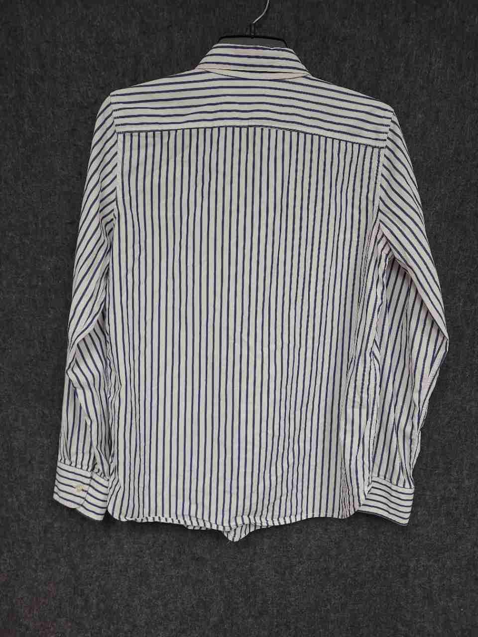 Lauren Ralph Lauren Women's White Blue Striped Button Up Pocket Shirt Sz M