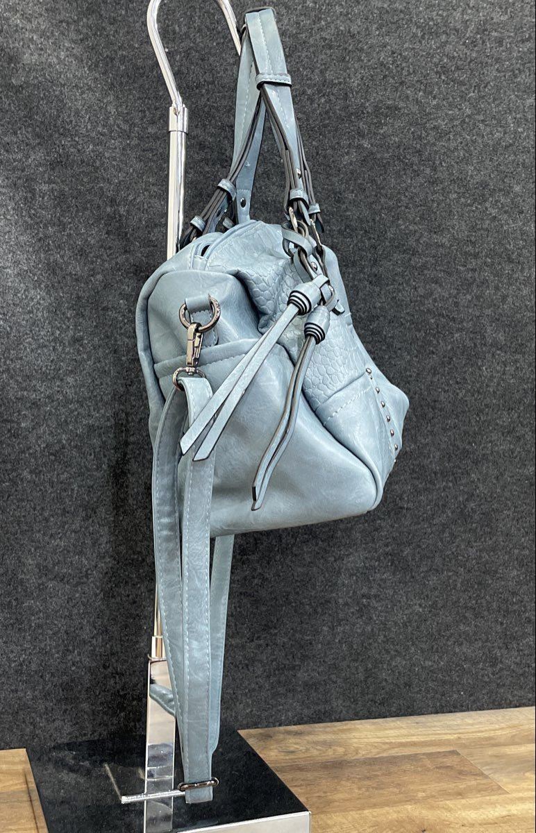 Dasein Blue Leather Studded Patchwork Satchel Crossbody Handbag Gunmetal