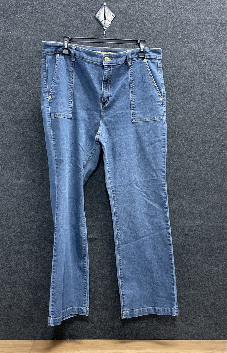 Michael Kors Women's Blue Patch Pocket Wide Leg Flare Denim Jeans Size 14