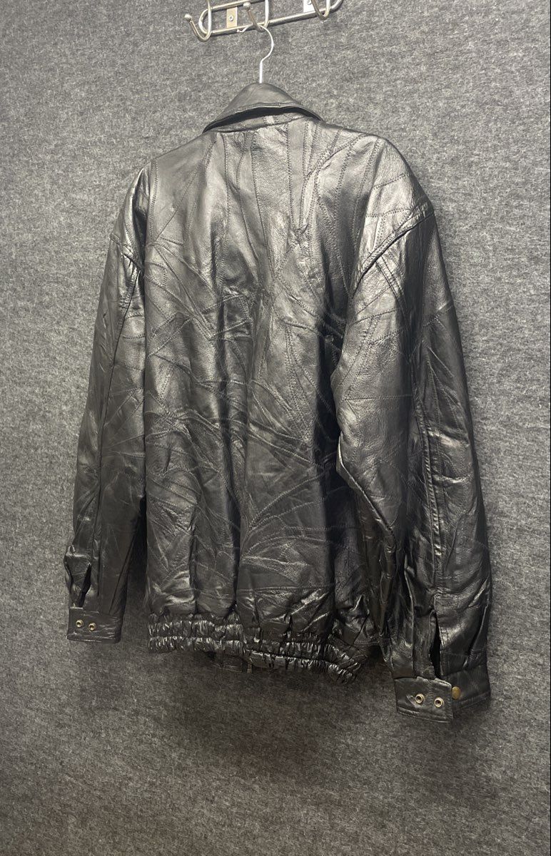 Vintage 90s Italian Stone Men's Black Patchwork Leather Bomber Jacket Sz XL