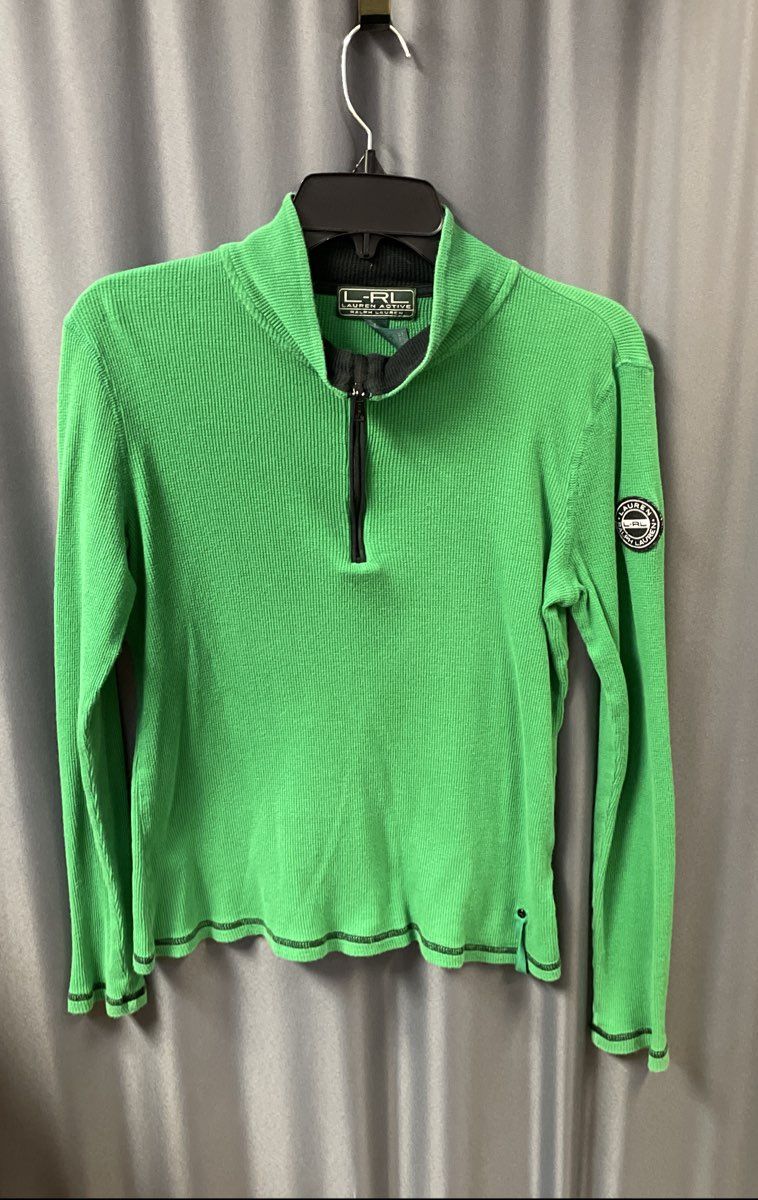 Lauren Active Ralph Lauren Women's Green Waffle Knit 1/4 Zip Top Size L