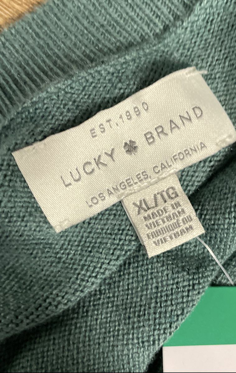 Lucky Brand Women's Green Sea Pine V-Neck Sweater Knit Pullover Sz XL NWT