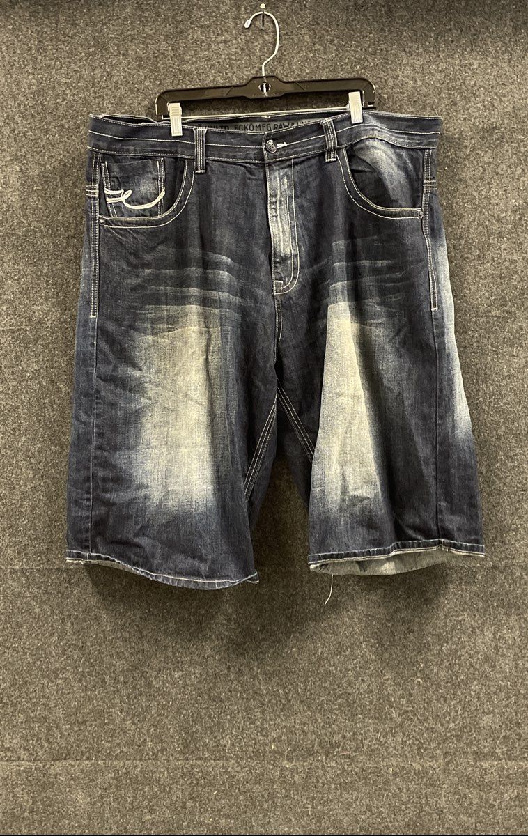 Ecko Blue Men's Dark Wash Denim Shorts Embroidered Baggy Streetwear Sz 44W