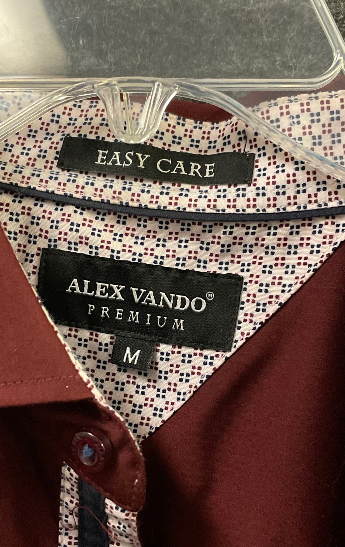Alex Vando Men's Button Up Shirt Dark Red Long Sleeve Easy Care Size M