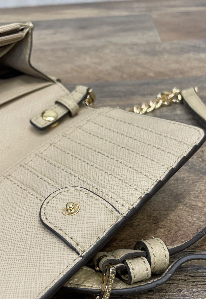 Michael Kors Beige Pebbled Leather Crossbody Wallet Bag Gold Hardware