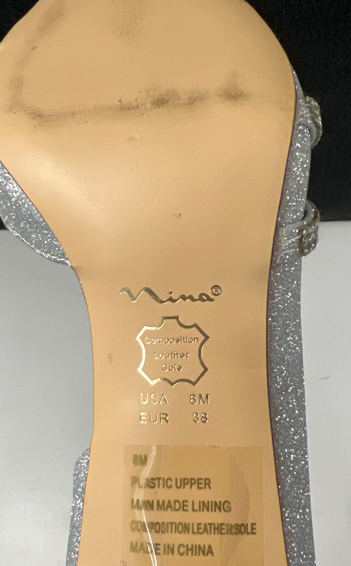Nina Brystol Silver Glitter Rhinestone d'Orsay Pointed Toe Pump Size 8M
