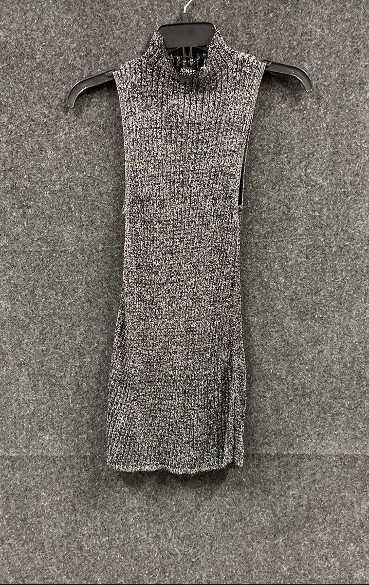 Jones New York Women's Black Silver Metallic Ribbed Mock Neck Dress Sz S