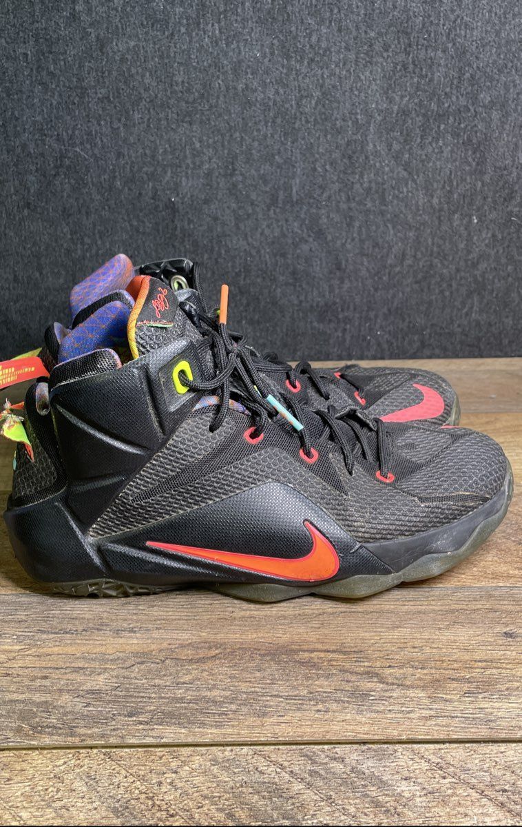 Nike LeBron 12 Data Black Bright Mango Basketball Shoes Youth Size 7Y