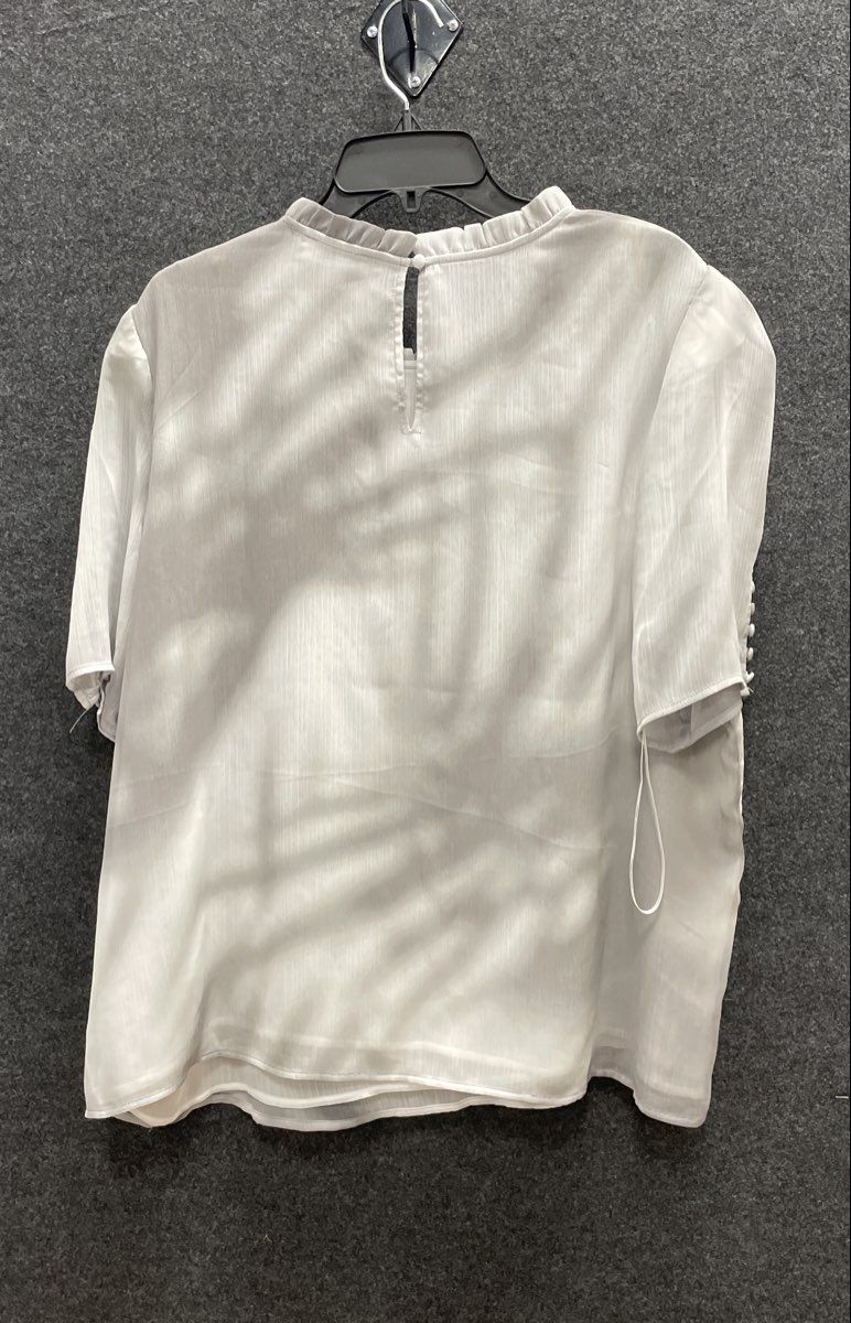 Calvin Klein Women's Silver Gray Pleated Neck Short Sleeve Blouse Sz 1X NWT