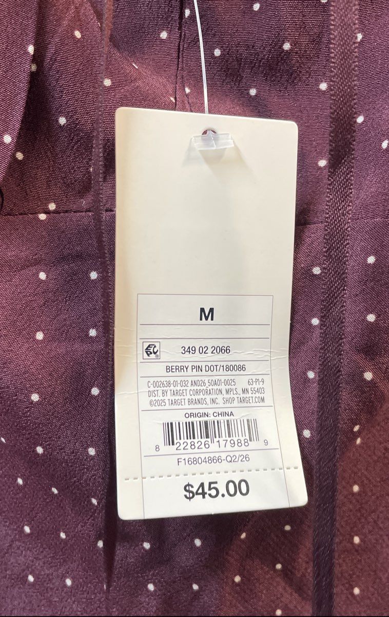 A New Day Women's Berry Pin Dot Midi Dress Sleeveless Ruffle Bust Sz M NWT