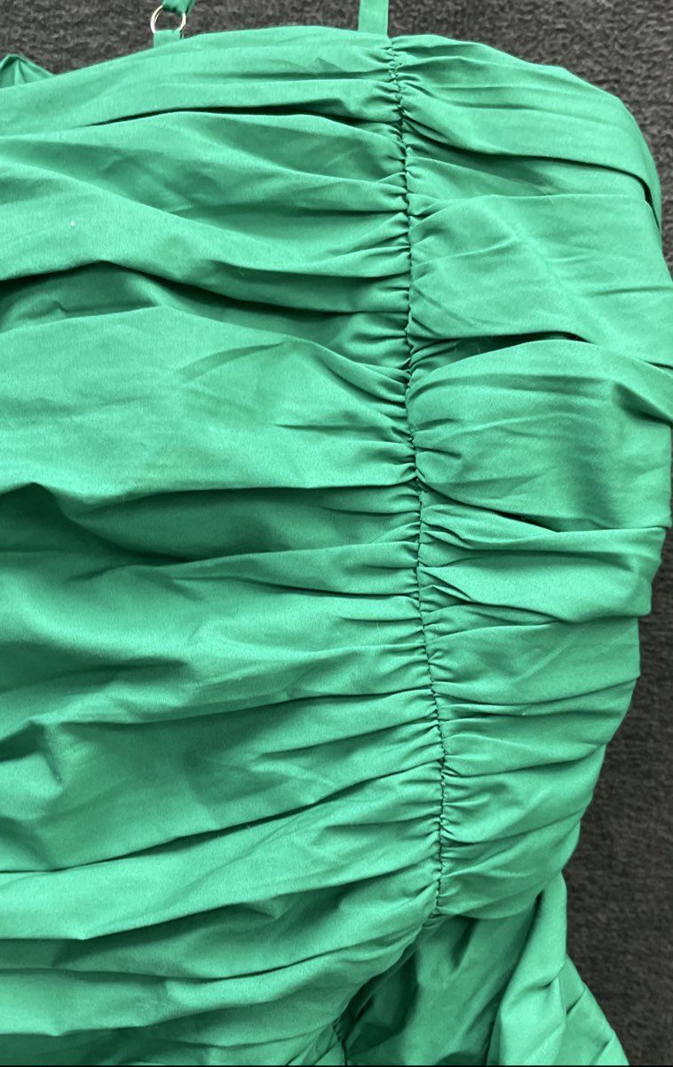 LOFT Women's Green Ruched Tie Back Spaghetti Strap Cotton Midi Dress Sz 10 NWT