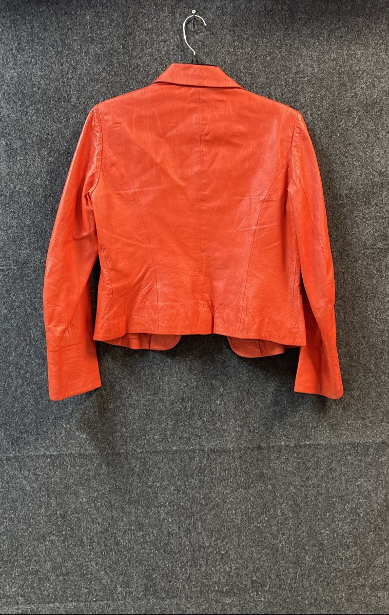 Vintage Y2K MetroStyle Women's Orange 100% Leather Blazer Jacket Sz 6