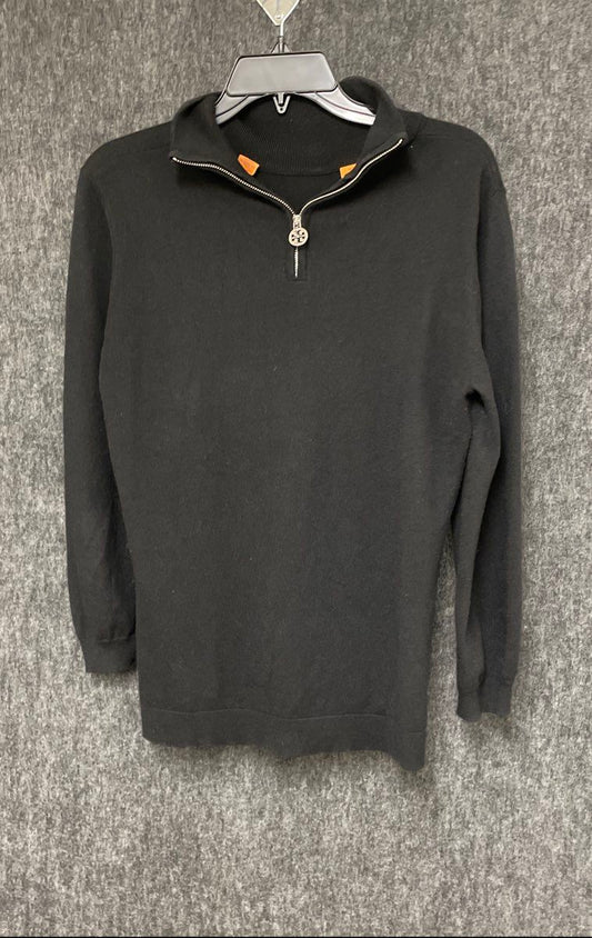 Tory Burch Women's Black Cotton Cashmere 1/4 Zip Mock Neck Sweater Sz L