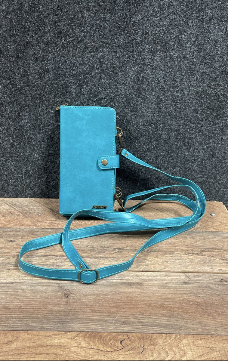 Megshi Crossbody Wallet Phone Case Teal Blue Vegan Leather Travel Organizer