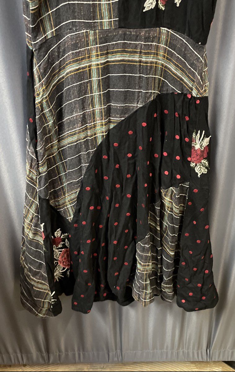 Maeve Anthropologie Women Mixed Fabric Floral Plaid Polka Dot Dress Size 4