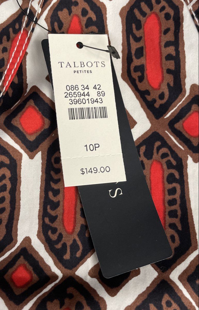 Talbots Women's Geometric Shift Dress Multicolor Cotton Blend NWT Sz 10P