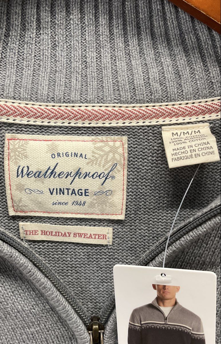 Weatherproof Vintage Men's Gray Fair Isle 1/4 Zip Holiday Sweater Size M NWT