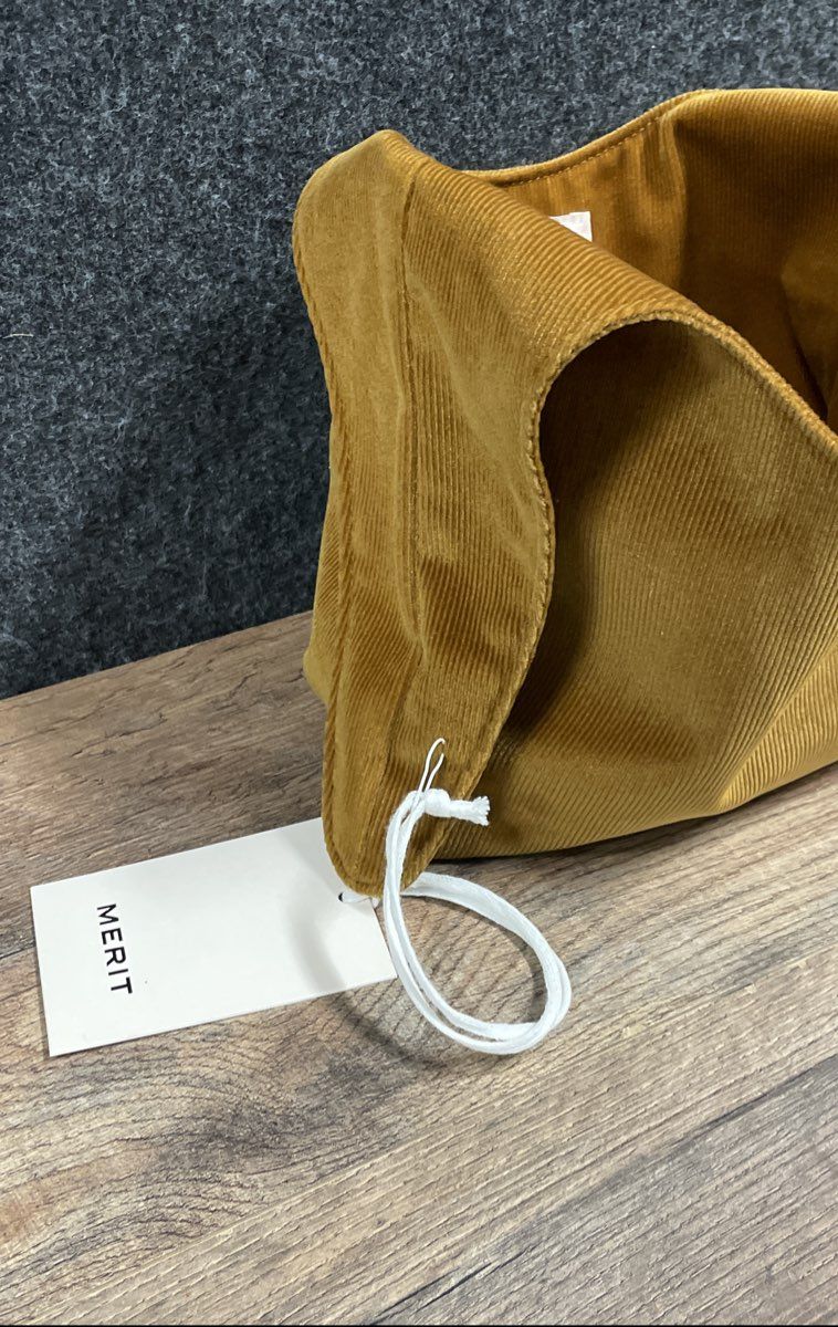 Merit Gold Ochre Corduroy Knot Bag Slouchy Signature Carry Bag Tote NWT