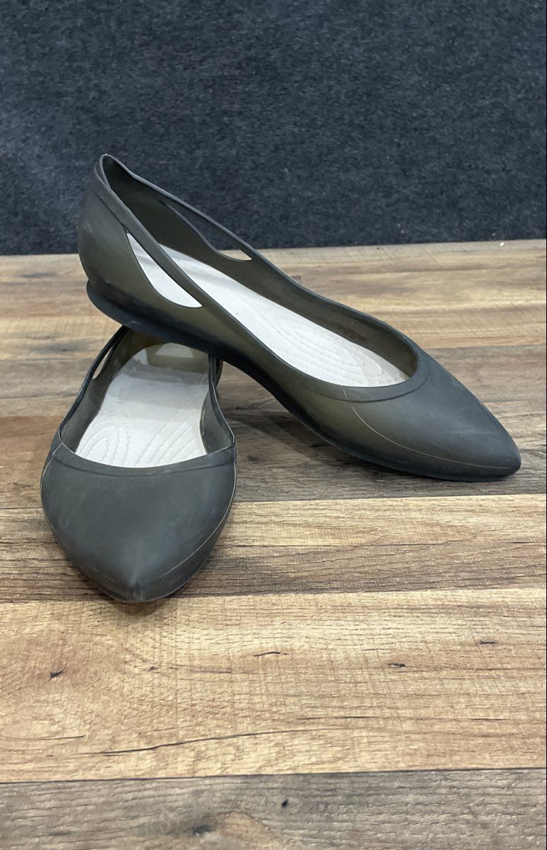 Crocs Rio Flat Black Translucent Pointed Toe Ballet Flats Women's Size 10