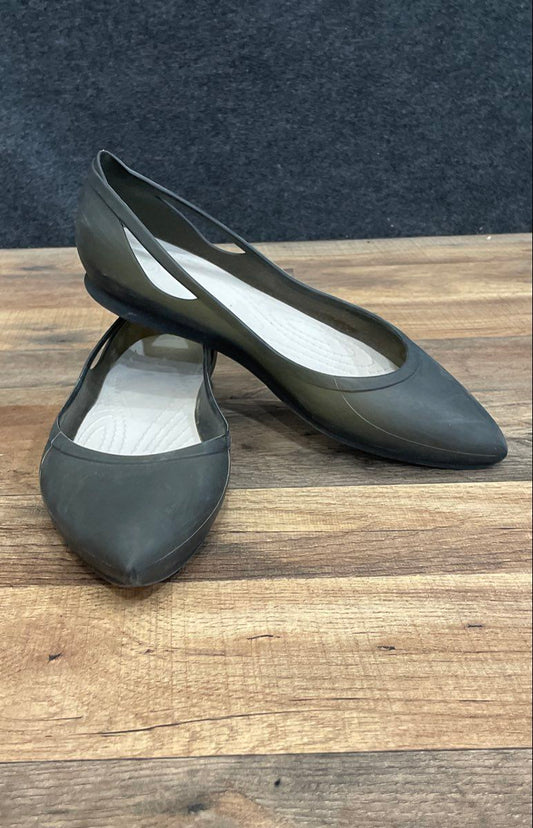 Crocs Rio Flat Black Translucent Pointed Toe Ballet Flats Women's Size 10