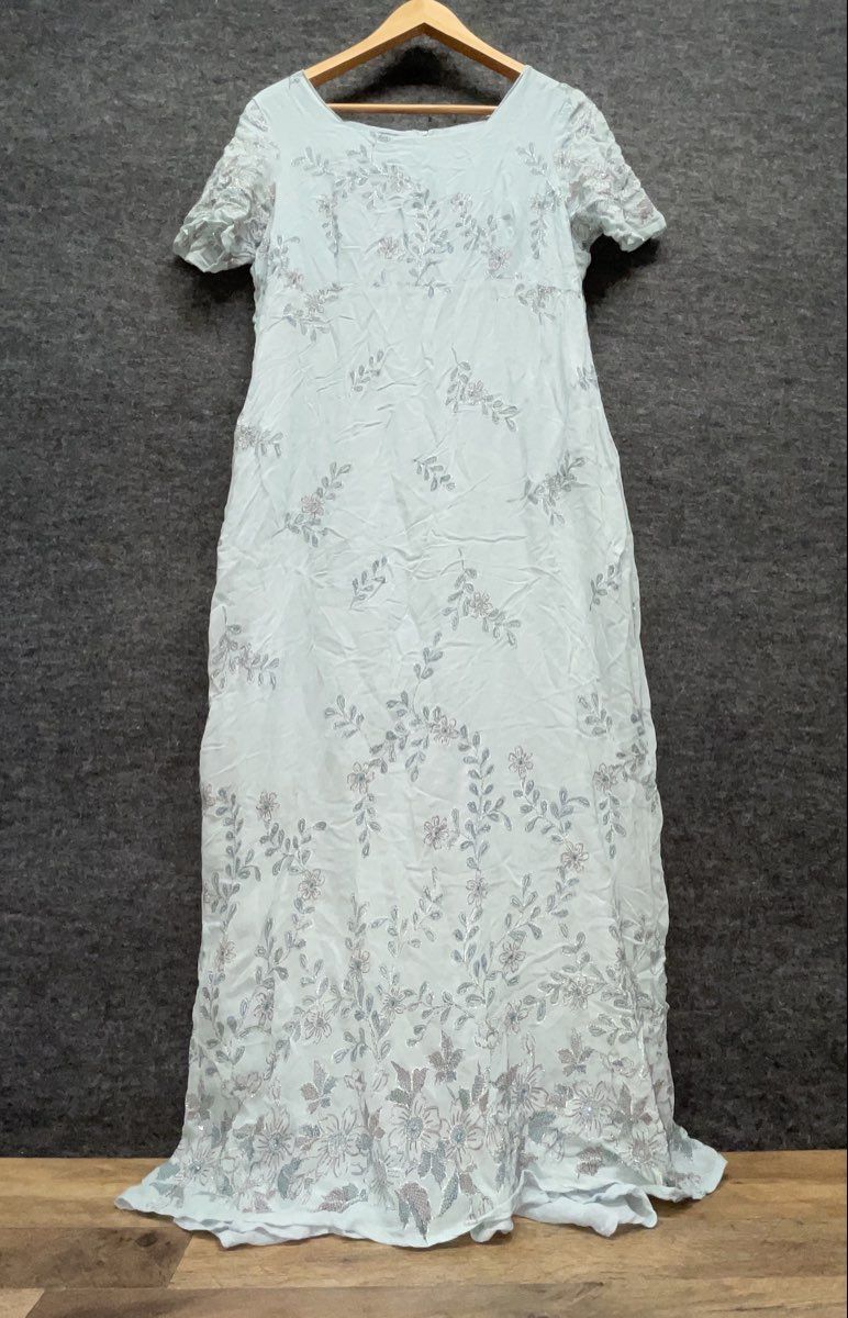 Go Silk Vintage 90s Women's Baby Blue Embroidered Floral Sequin Maxi Dress M