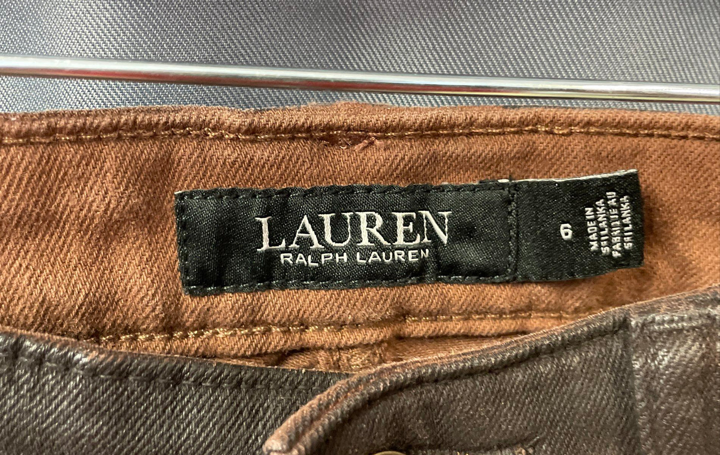 Lauren Ralph Lauren Women's Brown Coated Metallic Skinny 5-Pocket Jeans Sz 6