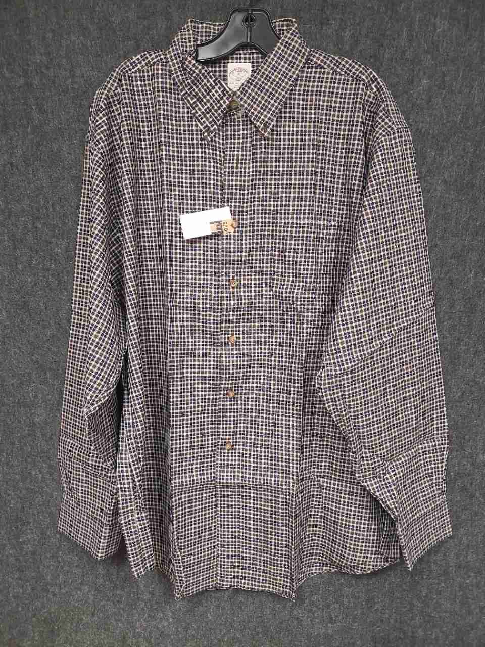 Brooks Brothers 346 Men's Blue Tan Tattersall Non-Iron Cotton Shirt Sz XL