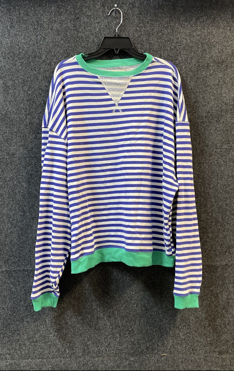 We The Free Women's Striped Long Sleeve Sweatshirt Blue White Green Ribbed Sz S