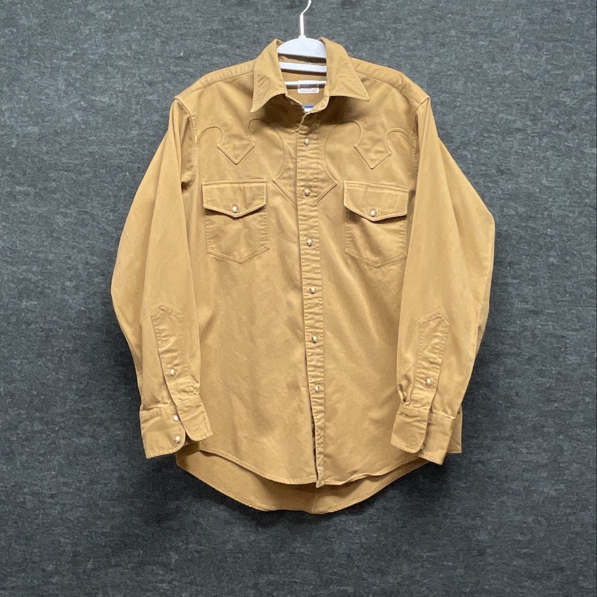 R.GOOD Men's Vintage 90s Tan Western Pearl Snap Shirt Sz 16.5x35