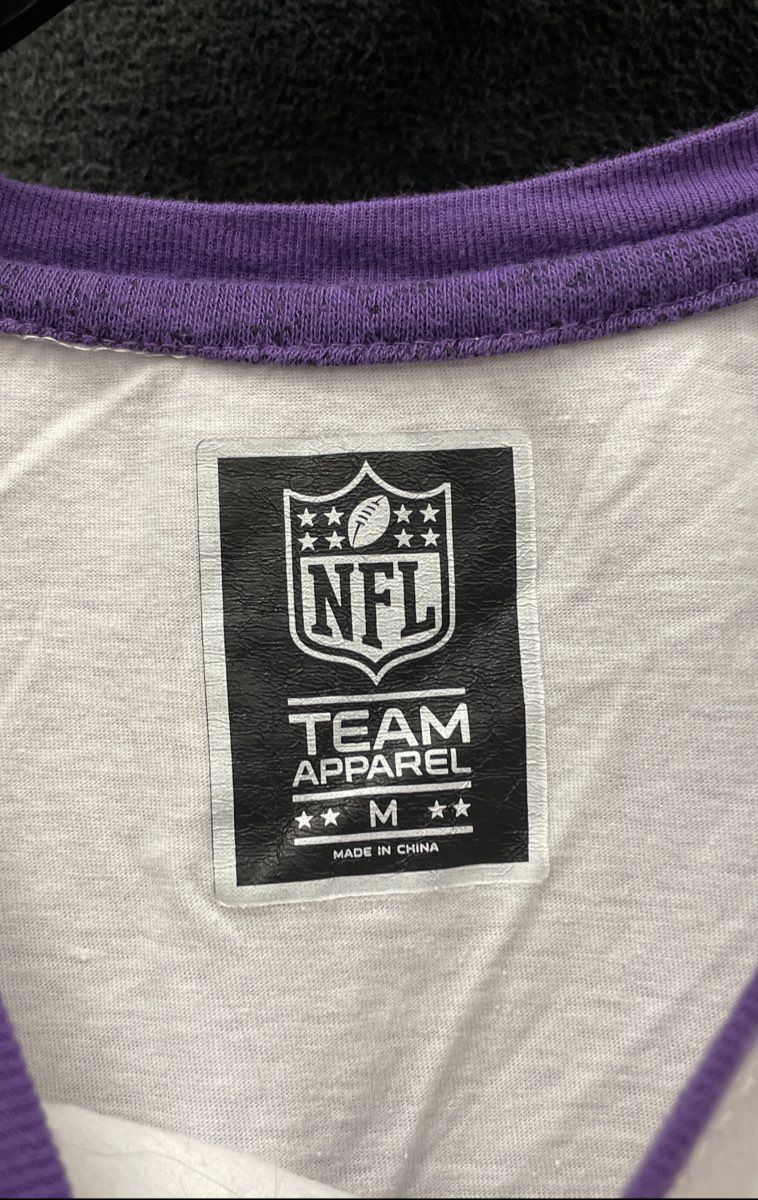 Minnesota Vikings NFL Team Apparel Raglan 3/4 Sleeve Shirt Purple White Sz M