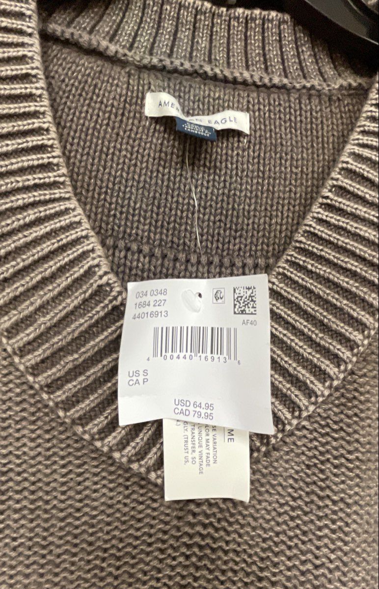 American Eagle Women's Brown V-Neck Ribbed Pullover Sweater Sz S NWT