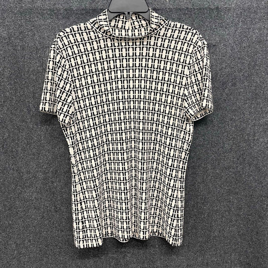 Anne Klein Women's Black White Geometric Mock Neck Short Sleeve Shirt Sz M