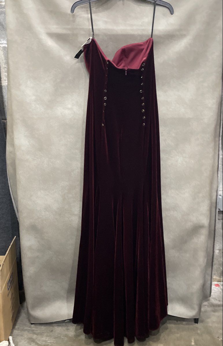 Avery G Women's Burgundy Red Strapless Velvet Gown Front Slit Dress Sz 12