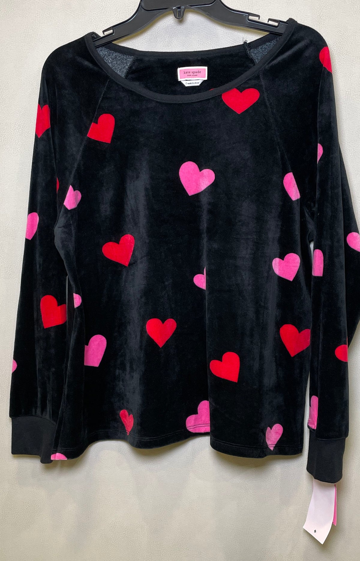 Kate Spade Women's Black Heart Print Velour Pajama Top NWT Size L